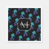 Mermaid aqua blue ombre Glitzern muster Monogram Serviette (Vorderseite)