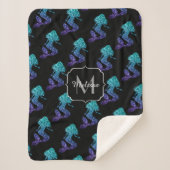 Mermaid aqua blue ombre Glitzern muster Monogram Sherpadecke (Vorderseite)