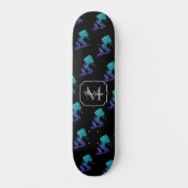 Mermaid aqua blue ombre Glitzern muster Monogram Skateboard (Vorderseite)