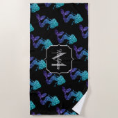Mermaid aqua blue ombre Glitzern muster Monogram Strandtuch (Vorderseite)