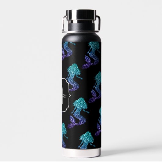 Mermaid aqua blue ombre Glitzern muster Monogram Trinkflasche (Rückseite)