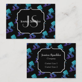 Mermaid aqua blue ombre Glitzern muster Monogram Visitenkarte