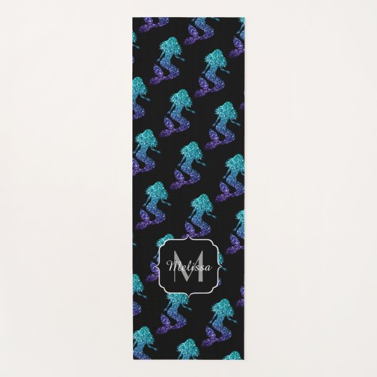 Mermaid aqua blue ombre Glitzern muster Monogram Yogamatte (Vorderseite)