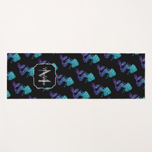 Mermaid aqua blue ombre Glitzern muster Monogram Yogamatte (Vorderseite (Horizontal))