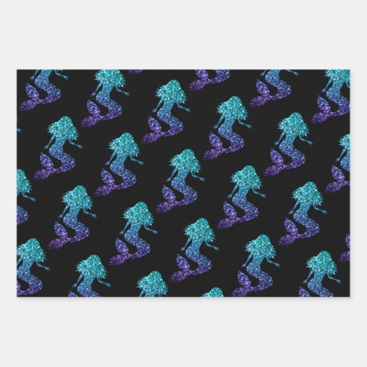 Mermaid aqua blue ombre Glitzern schwarz Geschenkpapier Set (Vorderseite 2)