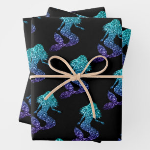 Mermaid aqua blue ombre Glitzern schwarz Geschenkpapier Set