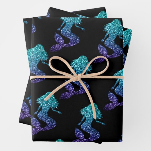 Mermaid aqua blue ombre Glitzern schwarz Geschenkpapier Set (Beispiel)