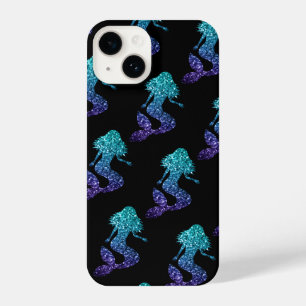 Mermaid aqua blue ombre Glitzern schwarz iPhone 14 Hülle