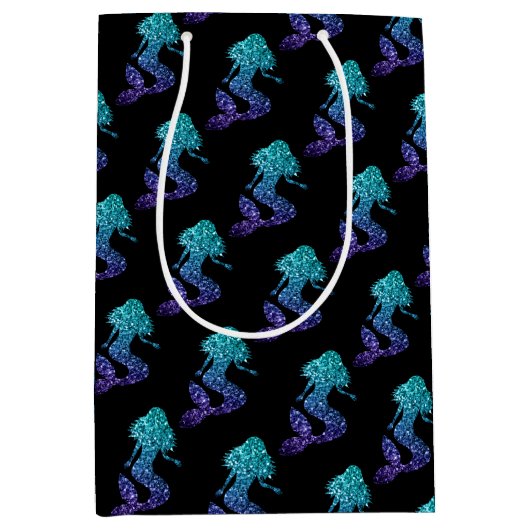 Mermaid aqua blue ombre Glitzern schwarz Mittlere Geschenktüte (Vorderseite)