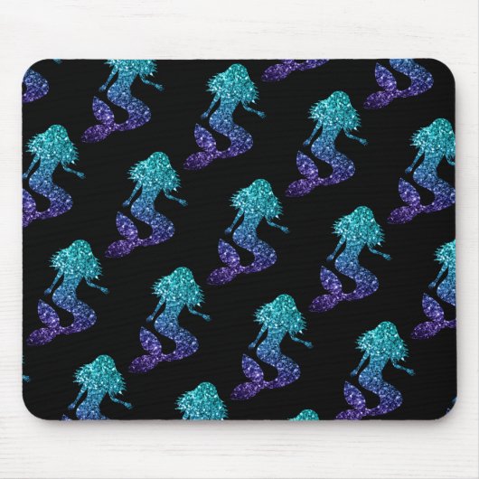 Mermaid aqua blue ombre Glitzern schwarz Mousepad (Vorne)