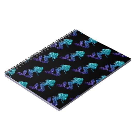 Mermaid aqua blue ombre Glitzern schwarz Notizblock (Linke Seite)