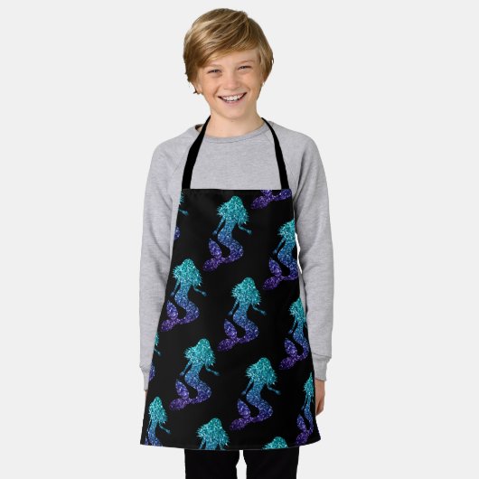 Mermaid aqua blue ombre Glitzern schwarz Schürze (Getragen)