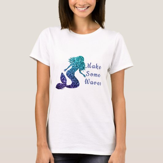 Mermaid aqua blue ombre Glitzern Waves T-Shirt (Vorderseite)