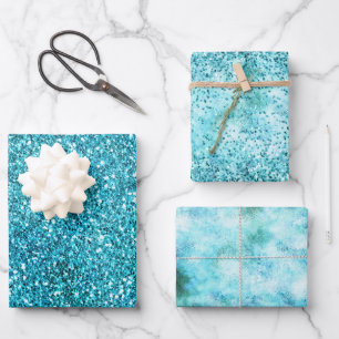 Mermaid Aqua Glitz Glitzer Geschenkpapier Set