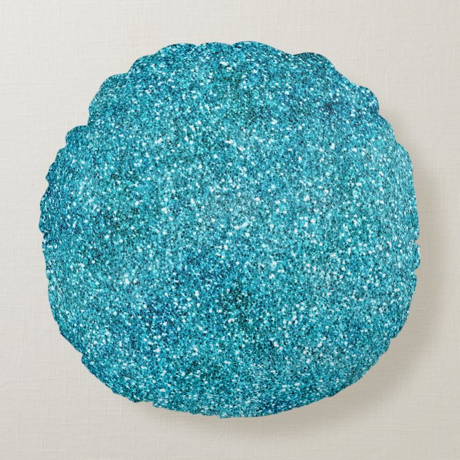 Mermaid Aqua Glitz Glitzer Rundes Kissen (Vorderseite)