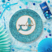 Mermaid Aqua Gold Glitz Glitzer Pappteller (Party)