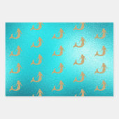 Mermaid Aqua Gold Silver Sparkle Glitzer Geschenkpapier Set (Vorderseite 3)
