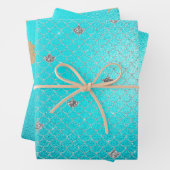 Mermaid Aqua Gold Silver Sparkle Glitzer Geschenkpapier Set (Beispiel)