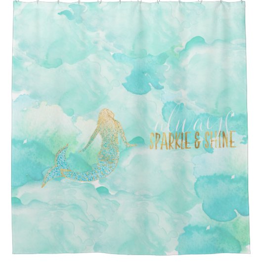 Mermaid Aqua Gold Sparkle Duschvorhang (Vorderseite)