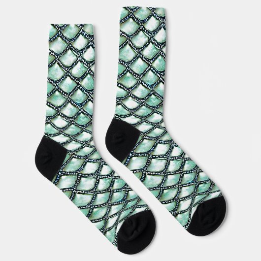 Mermaid Aqua Scales Perled Silver Diamond Socken (Rechts)