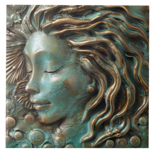 Mermaid Aquamarin Bronze 3D-Effekt Fliese (Vorderseite)