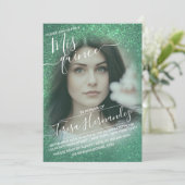 Mermaid Aquamarin Funkelnd Glitzer Foto Quinceañer Einladung (Stehend Vorderseite)