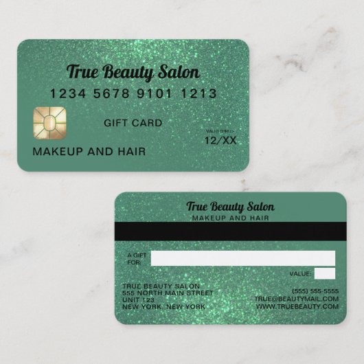 Mermaid Aquamarin Glitzer Kreditkarte Geschenkguts Visitenkarte (Vorne/Hinten)