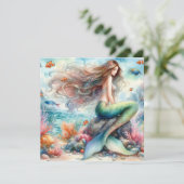 Mermaid Aquarell Einladung (Stehend Vorderseite)