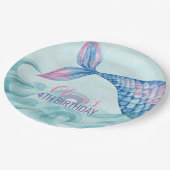 Mermaid Aquarell Geburtstagsschild Pappteller (Schrägansicht)