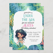 Mermaid Aquarell Geburtstagsvorlage Einladung (Vorne/Hinten)