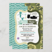 Mermaid & Army Boy Girl Geburtstag Gemeinsames Par Einladung (Vorne/Hinten)
