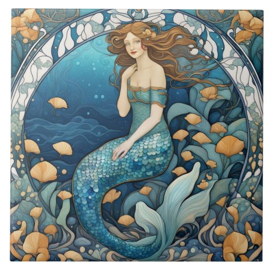 Mermaid Art Nouveau Aqua Ticino Fliese (Vorderseite)