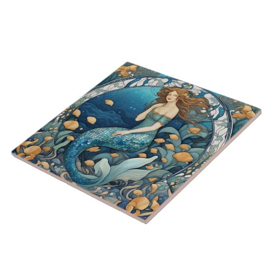 Mermaid Art Nouveau Aqua Ticino Fliese (Seite)