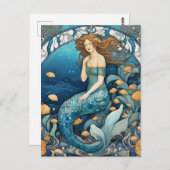 Mermaid Art Nouveau Aqua Ticino Postkarte (Vorne/Hinten)