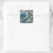 Mermaid Art Nouveau Aqua Ticino Quadratischer Aufkleber (Tasche)