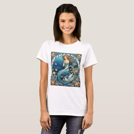 Mermaid Art Nouveau Aqua Ticino T-Shirt (Vorne ganz)