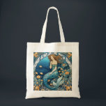 Mermaid Art Nouveau Aqua Ticino Tragetasche<br><div class="desc">aquamarine,  grüne Schwimmerin,  Frau unter dem Meer,  hübsche Seefahrerin unter Wasser,  Jugendstil Deko Stil,  klimt mucha schwimmendes Mädchen,  Meerjungfrau mit goldorangefarbenem Dekor,  klassische klassische Meerjungfrauen Kunst,  Aqua blau türkisfarbener Taucher schwimmen,  Vintage Retro schöne Ozeankunst,  stilvolle antike Glam Girls</div>