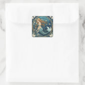 Mermaid Art Nouveau Art Deco Style Blau Quadratischer Aufkleber (Tasche)