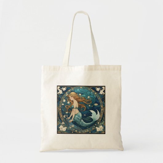Mermaid Art Nouveau Art Deco Style Blau Tragetasche (Vorne)