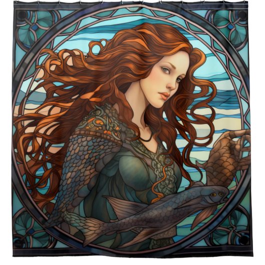 Mermaid Art Nouveau Style Duschvorhang (Vorderseite)