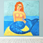 Mermaid auf Rock Abstrakte digitale Malerei Leinwanddruck (Insitu (Holzboden))