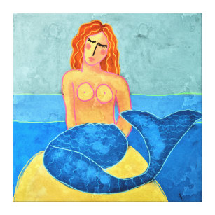 Mermaid auf Rock Abstrakte digitale Malerei Leinwanddruck