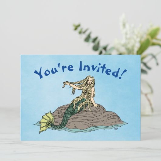 Mermaid auf Steinen Einladung (Stehend Vorderseite)
