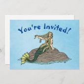 Mermaid auf Steinen Einladung (Vorne/Hinten)