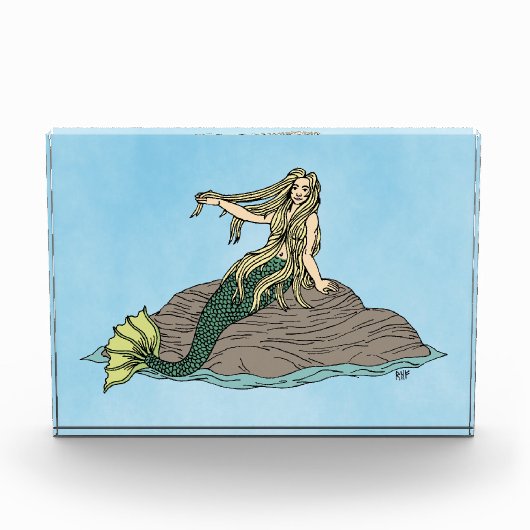 Mermaid auf Steinen Fotoblock (Vorderseite)