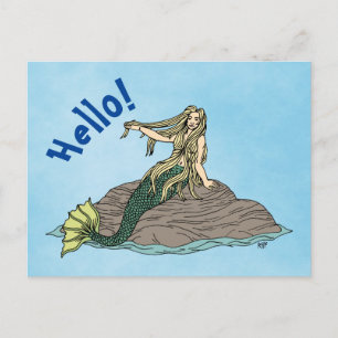 Mermaid auf Steinen Postkarte
