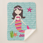 Mermaid auf Waves Pattern Sherpa Throw Sherpadecke (Vorderseite)