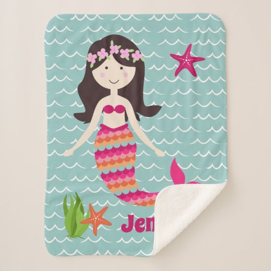 Mermaid auf Waves Pattern Sherpa Throw Sherpadecke (Vorderseite)