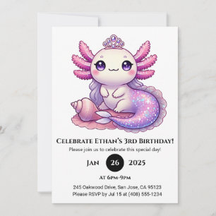 Mermaid Axolotl Princess Birthday Einladung