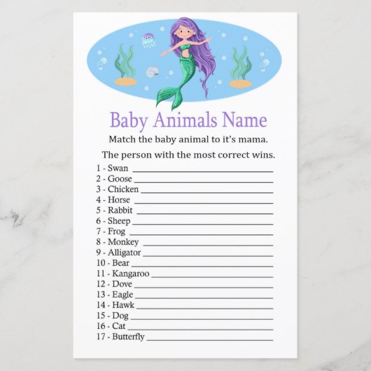 Mermaid Baby Animals Name Game (Vorderseite)